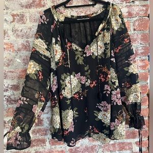 Black Flower Ribbed Blouse from Chicos